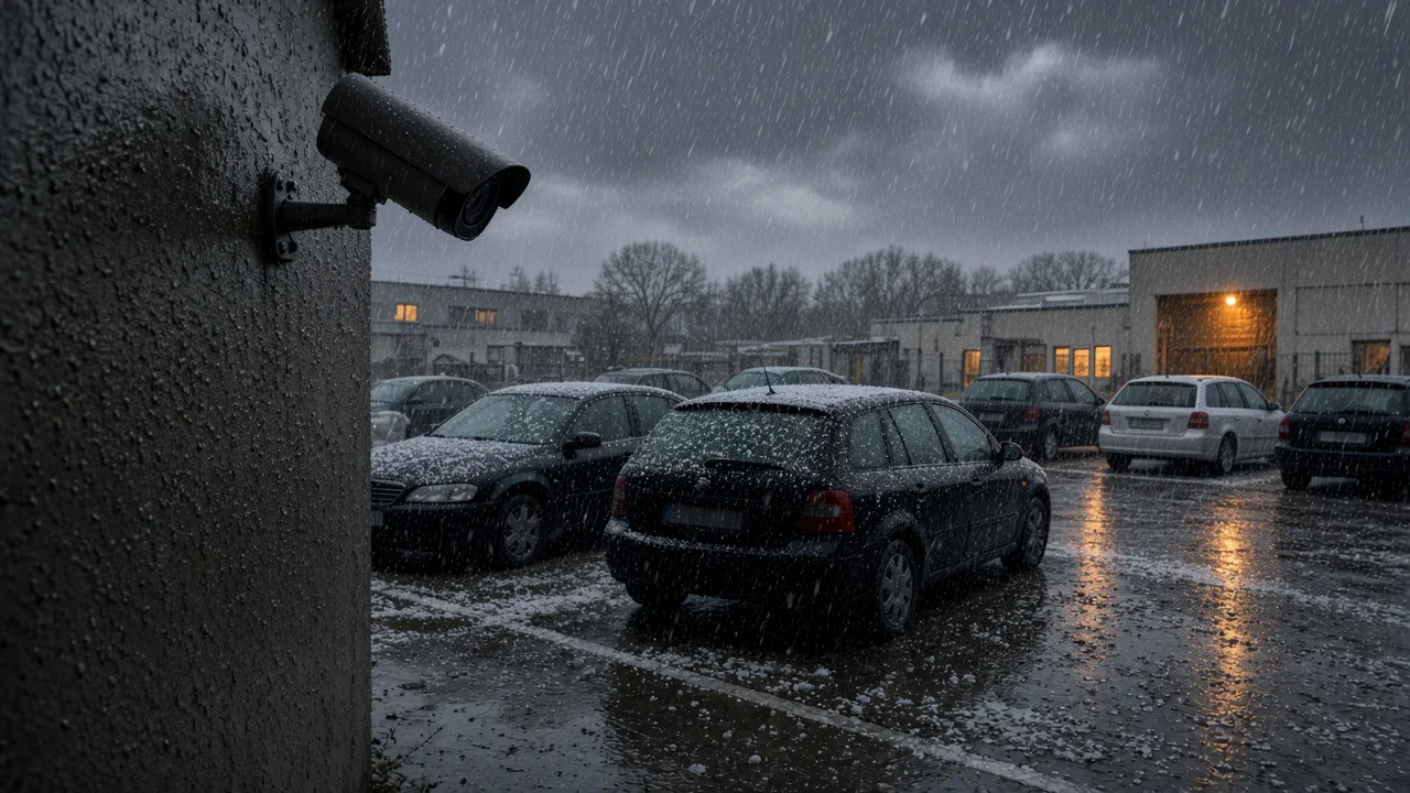 Parkplatz unter Hagelschauer